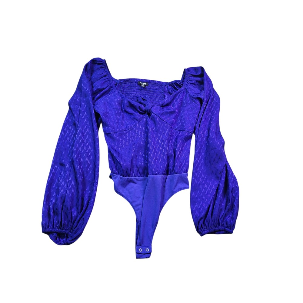 Express Bodysuit Blue Long Sleeve Smocked Top Blouse Party Size M